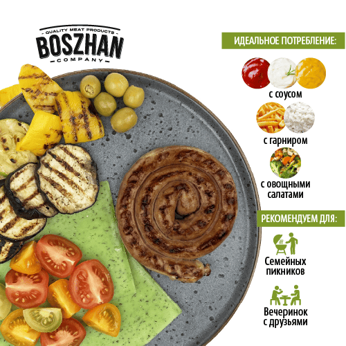 Колбаски гриль для жарки говядина, Boszhan, су-вид улитка, в/у, 0,15 шт Колбаски гриль для жарки говядина, Boszhan, су-вид улитка, в/у, 0,15 шт